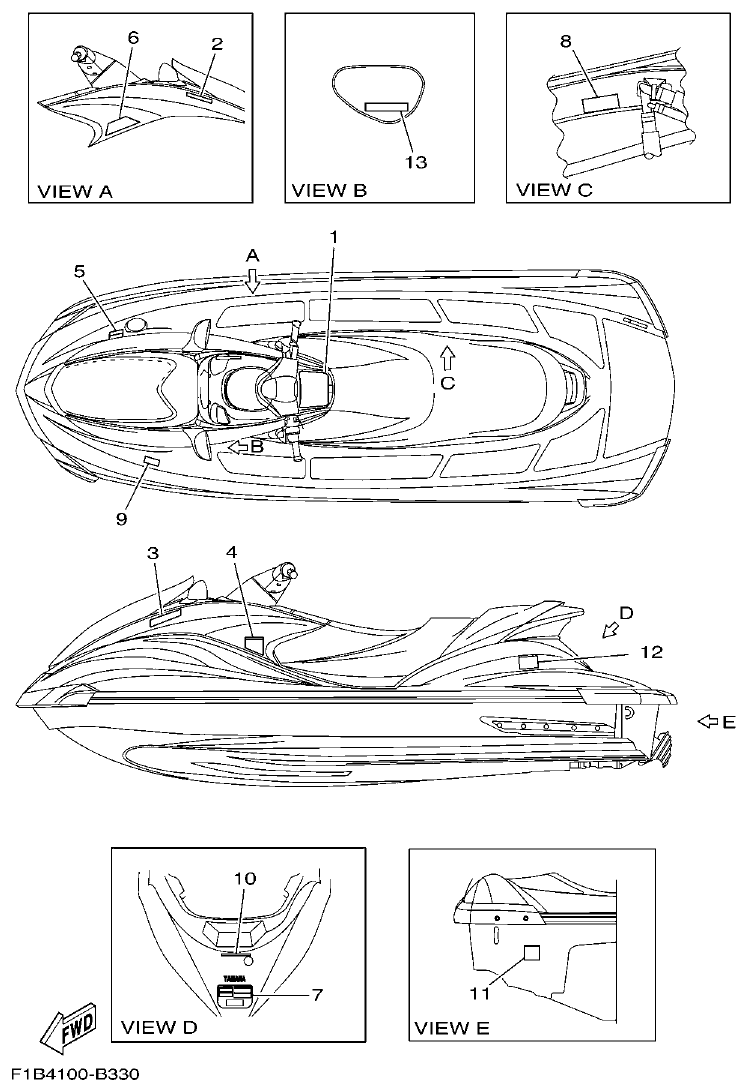Yamaha FX10 IMPORTANT LABELS 2 parts diagram